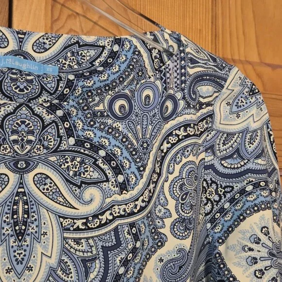 J. McLAUGHLIN Dress XS Marianne‎ Blue Paisley Catalina Cloth Wrinkle Resistant - Picture 2 of 16